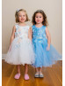 Beaded Blue Lace Tulle Curly Hem Flower Girl Dress